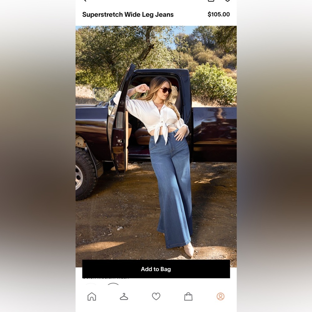 Popflex Superstretch Midrise Wide Leg Jeans - Medium, 32”inseam, Medium Wash.